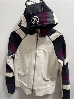 lululemon athletica Cream Zip Hoodie with Navy and Purple Stripes